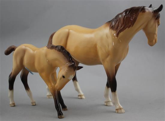 Two Beswick dun coloured horses from the BCC 1997 issue, 23cm and 16cm